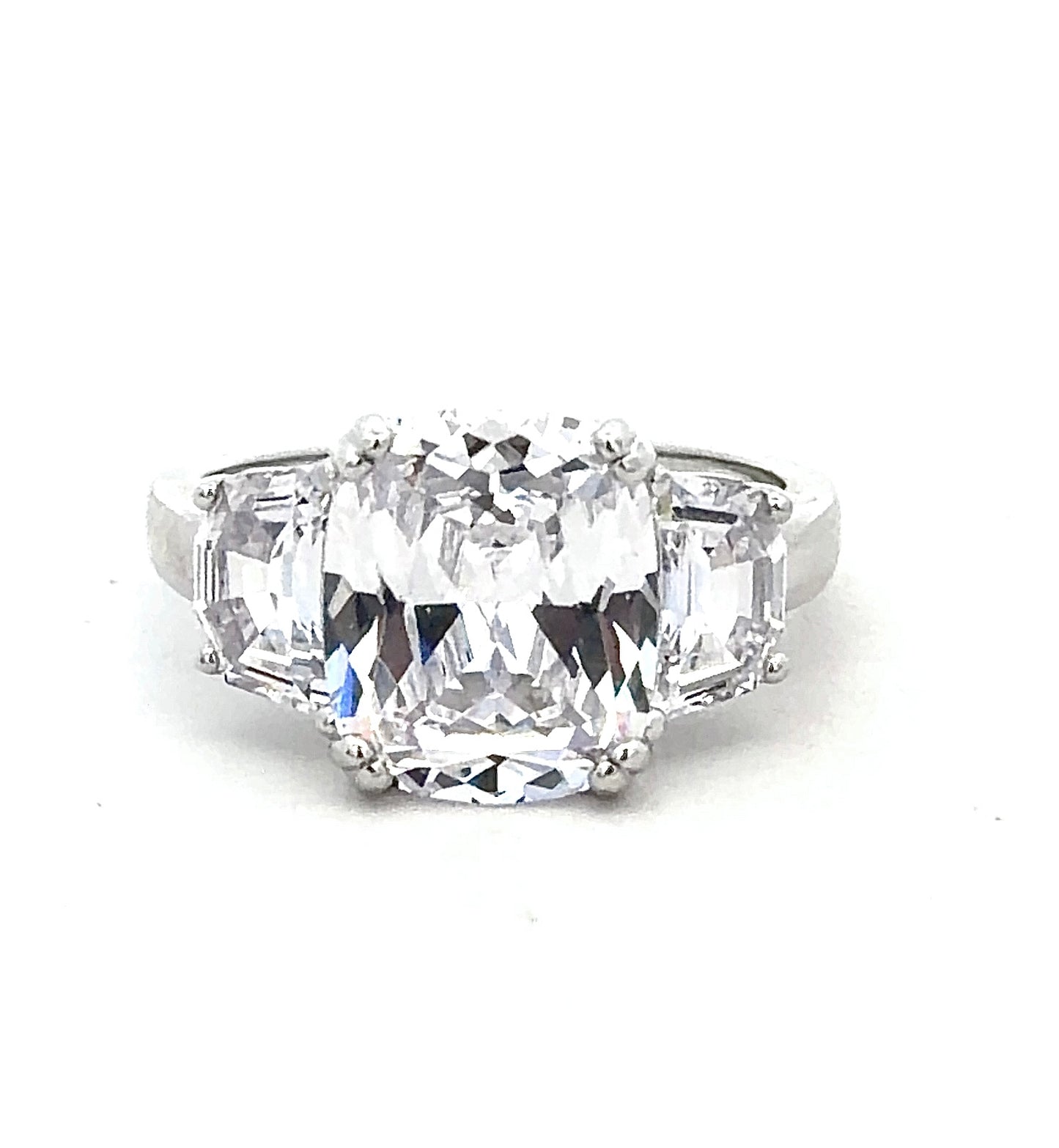 Sterling Silver Cushion cut 3 Stone Ring