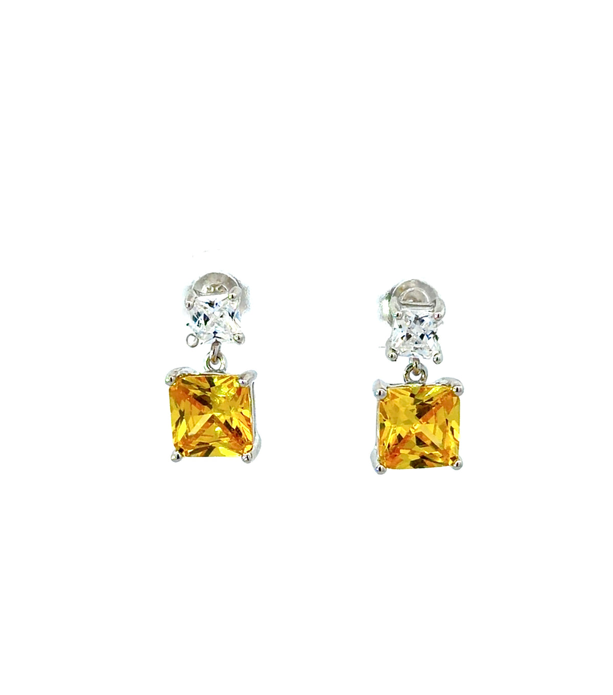 Sterling Silver Princess-cut Yellow Topaz Drop Earrings