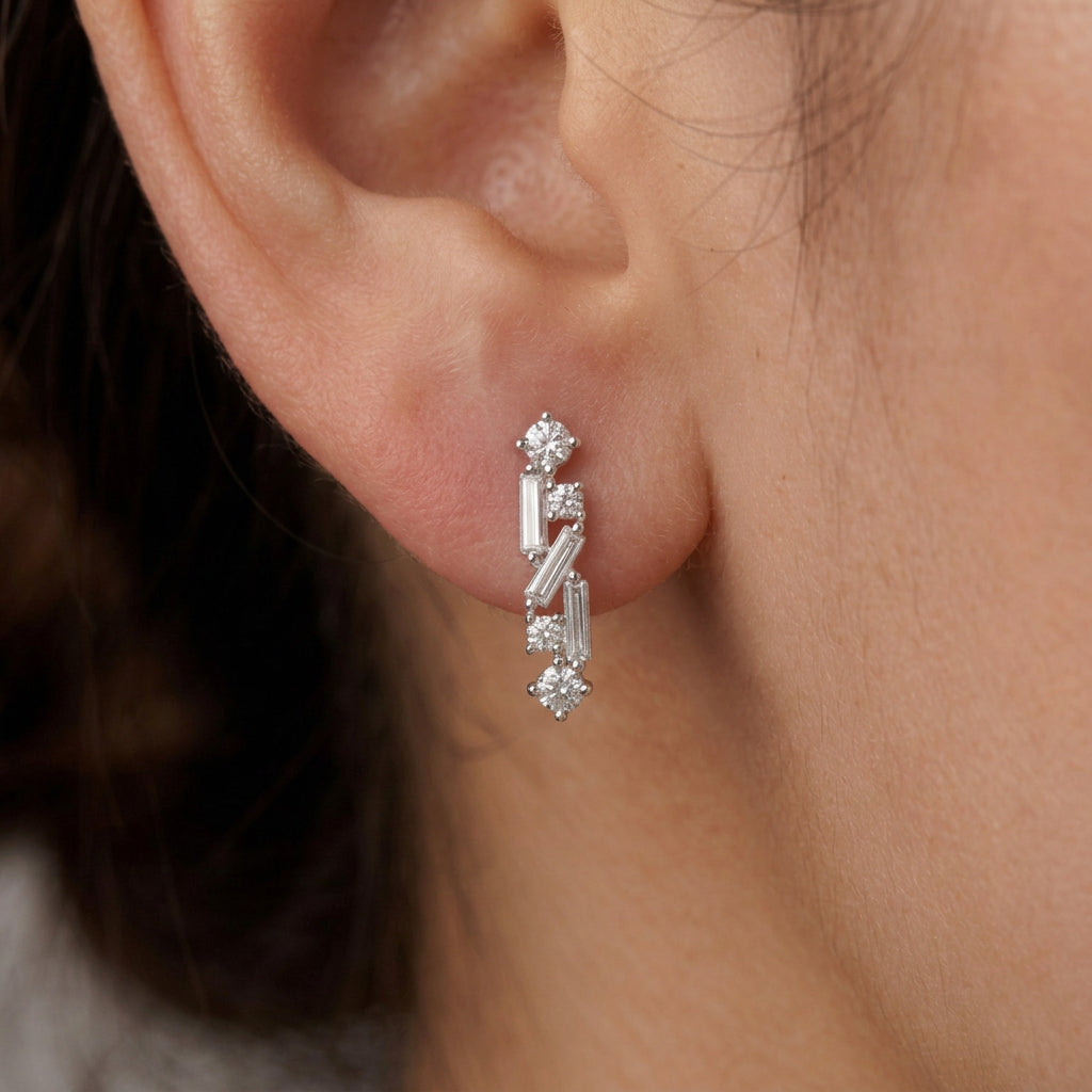 Sterling Silver Multi-cut Cubic Zirconia Stud Earrings
