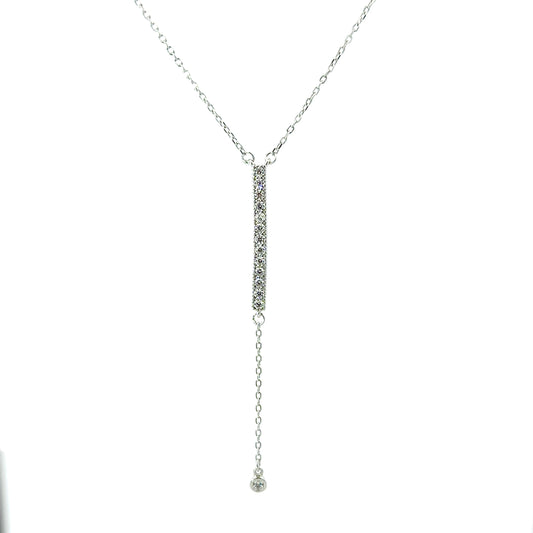 Sterling Silver Silver Linear Pavé Lariat Drop Necklace