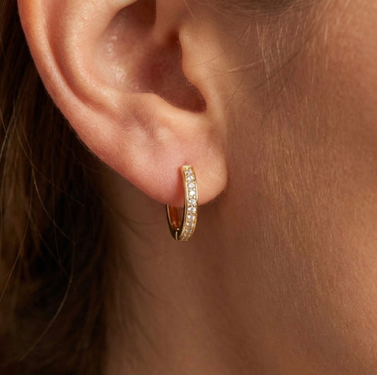 Sterling Silver Gold Plated Cubic Zirconia Huggie Earrings