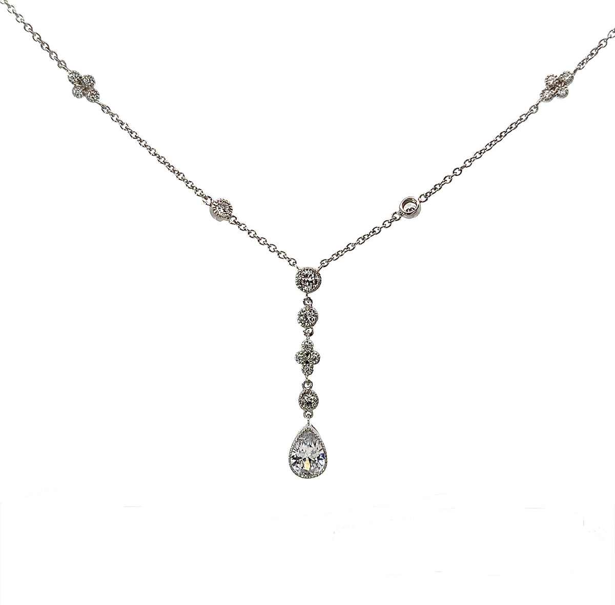 Sterling Silver Milgrain Teardrop Y-Necklace