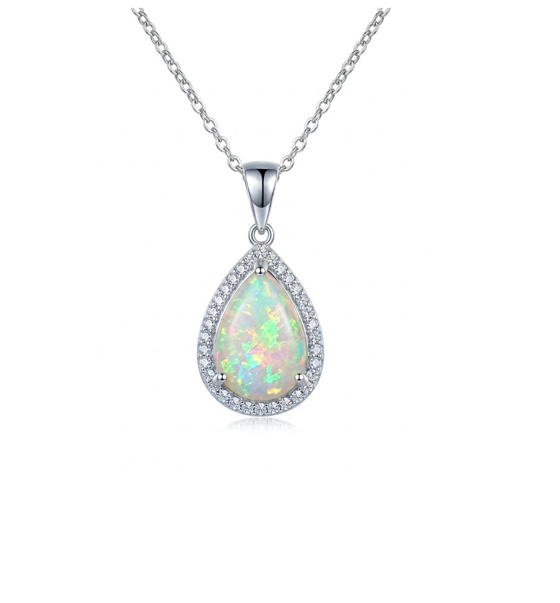 Sterling Silver Teardrop-cut Opal Necklace