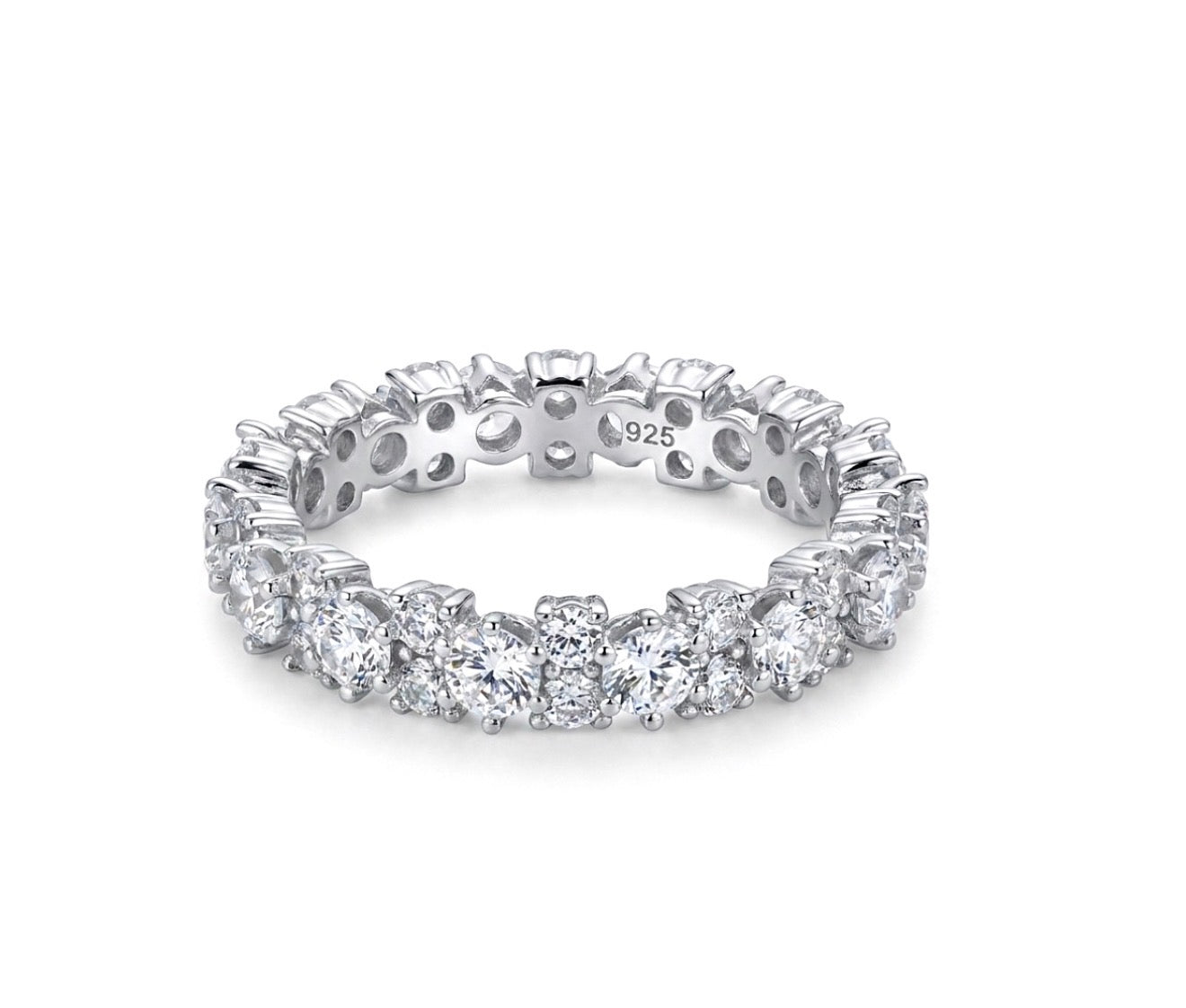 Sterling Silver Alternating round cut Eternity Ring