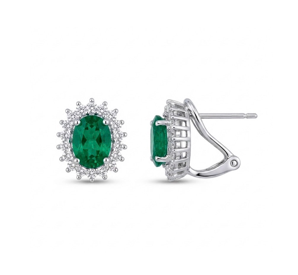 Sterling Silver Oval Cut Emerald Lever-back Earrings