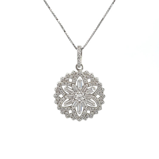 Sterling Silver Floral Cubic Zirconia Necklace
