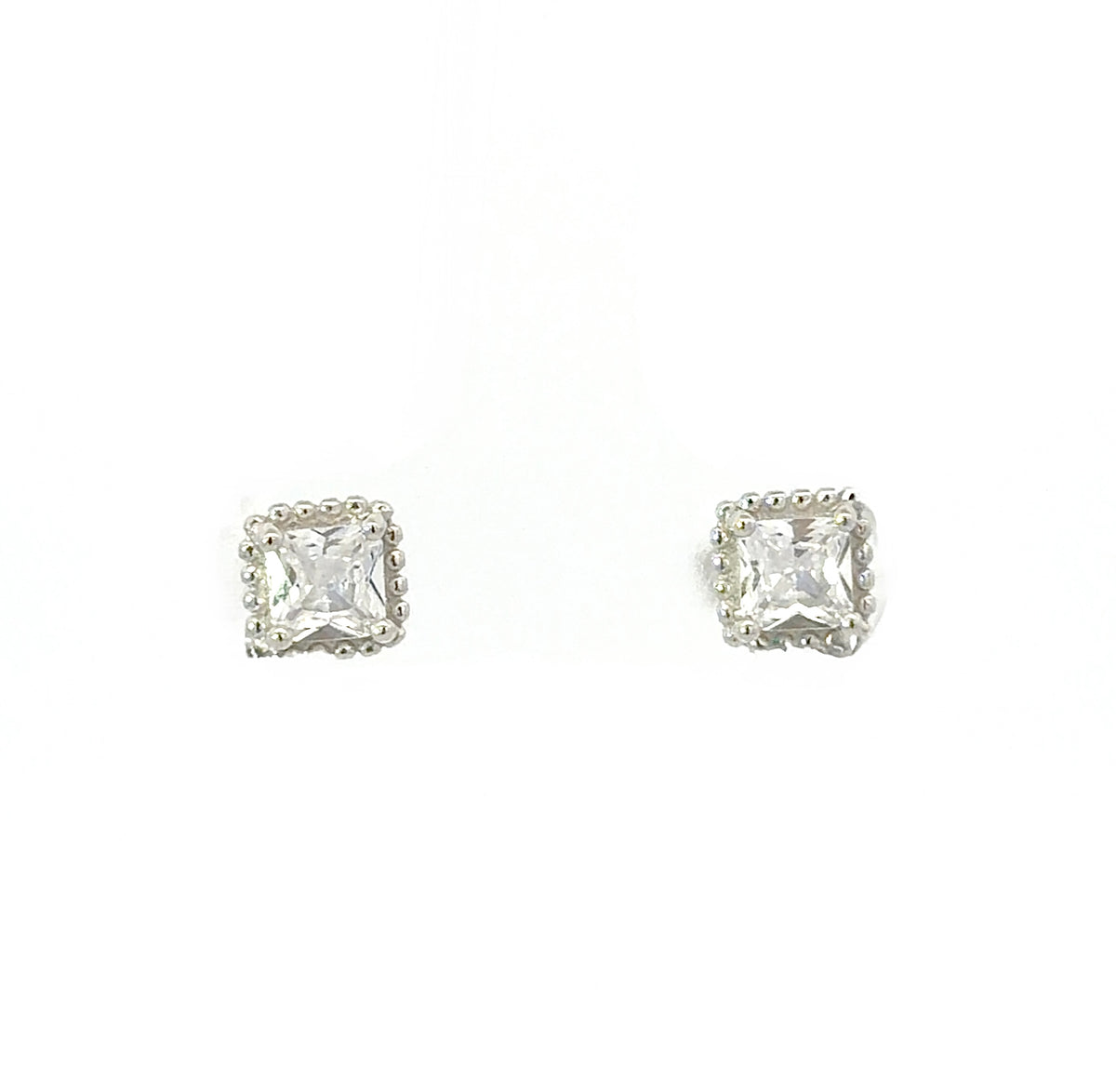 Sterling Silver Princess cut Milgrain Earrings