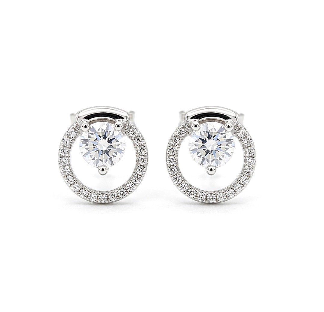 Sterling Silver Cubic Zirconia Halo Stud Earrings