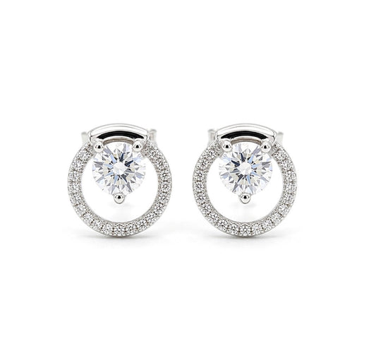 Sterling Silver Cubic Zirconia Halo Stud Earrings