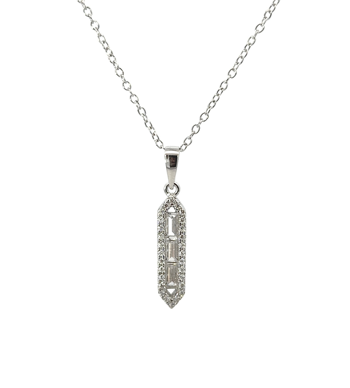 Sterling Silver Silver Baguette Trio Necklace