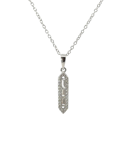 Sterling Silver Silver Baguette Trio Necklace
