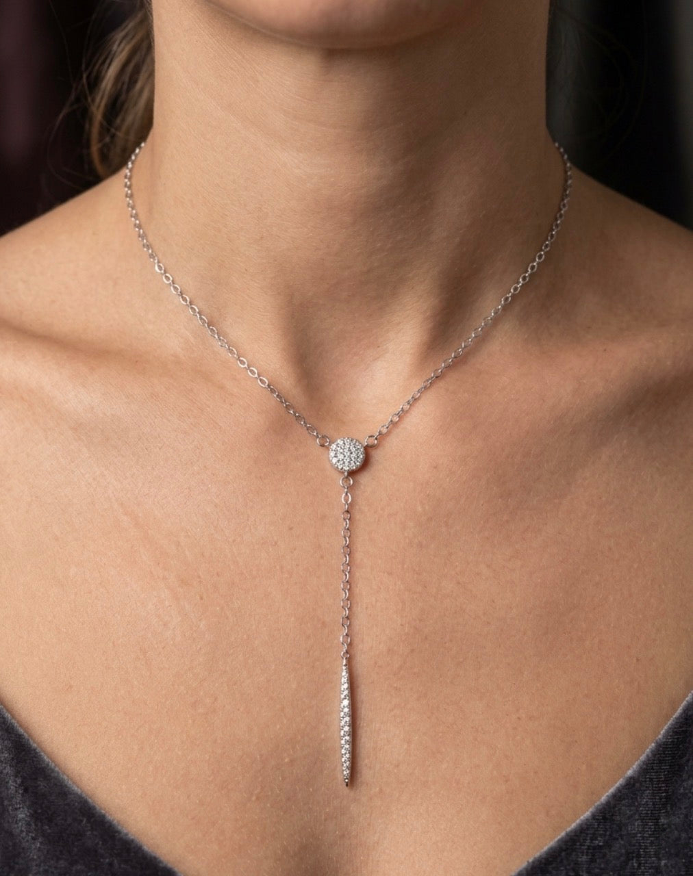 Sterling Silver Celestial Disc Lariat Necklace
