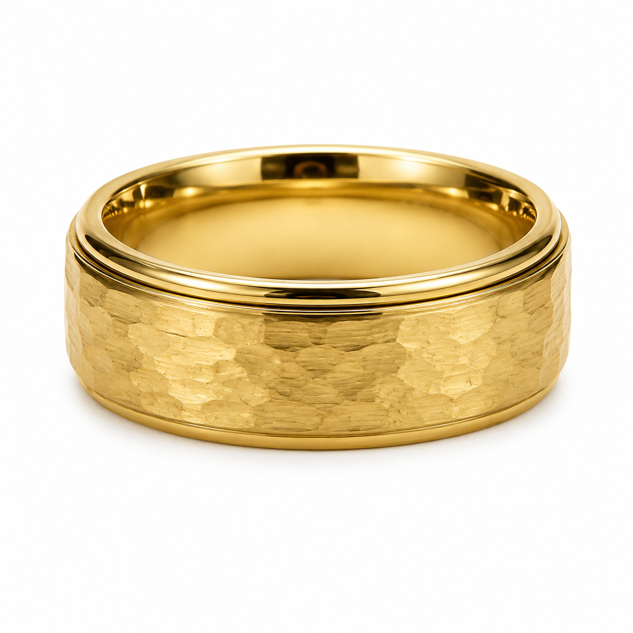 The Artisan: Gold Tungsten Band with Hammered Inlay