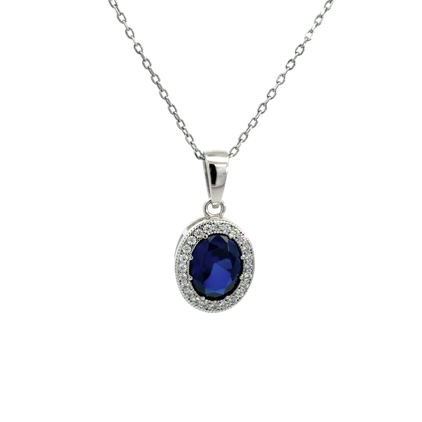 Sterling Silver Oval-Cut Sapphire Cubic Zirconia Necklace