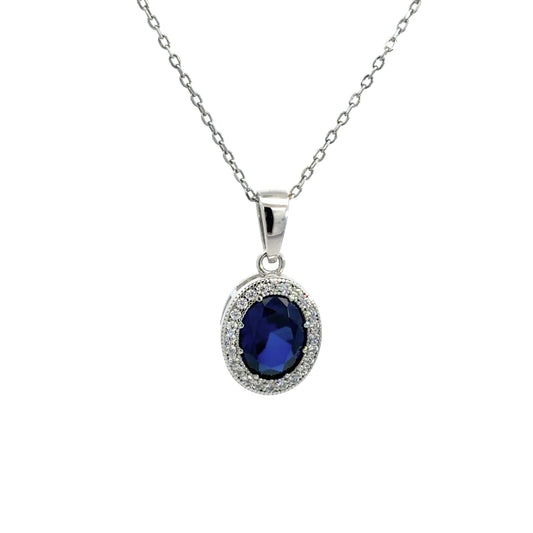 Sterling Silver Oval-Cut Sapphire Cubic Zirconia Necklace