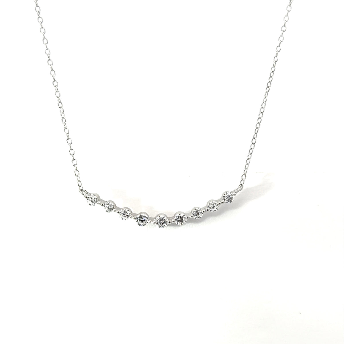 Sterling Silver Cubic Zirconia Curved Necklace
