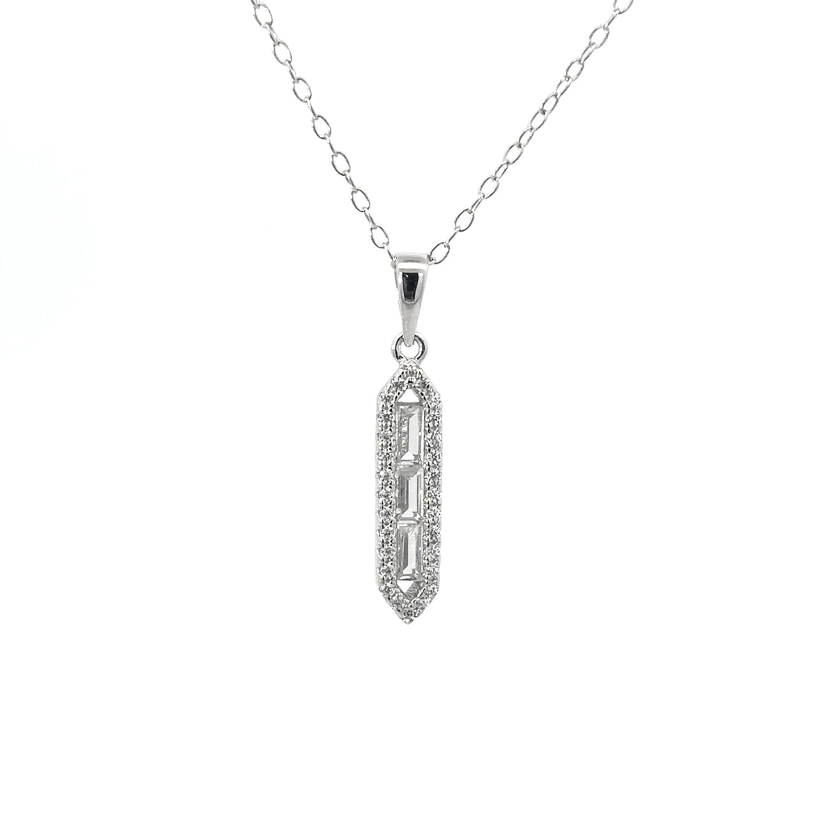 Sterling Silver Emerald-cut Cubic Zirconia Necklace