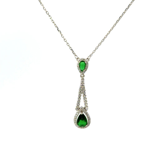 Sterling Silver Teardrop Emerald Necklace