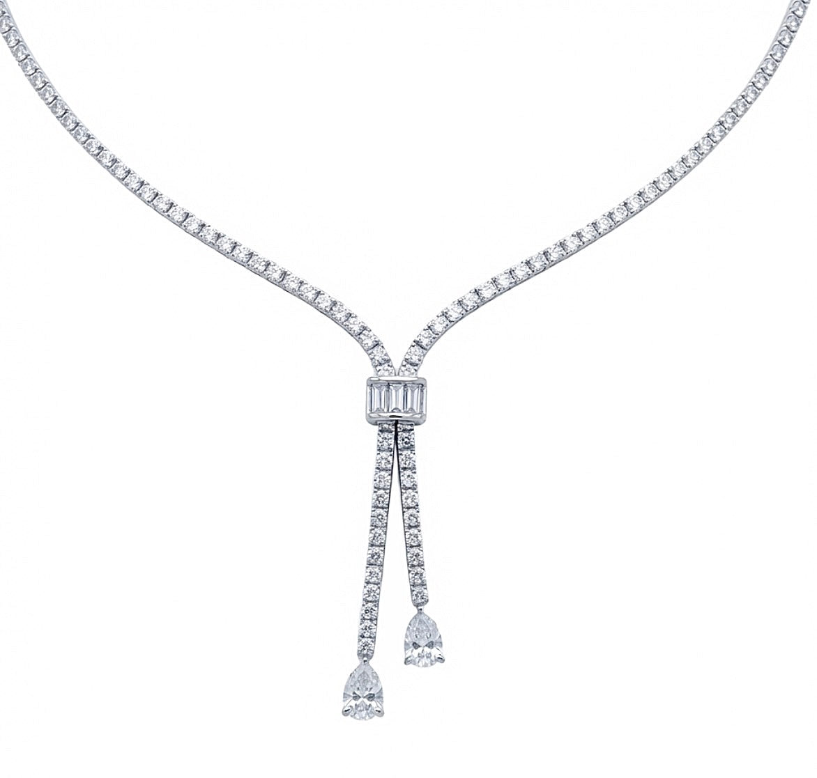 Sterling Silver Cubic Zirconia Double Teardrop Necklace