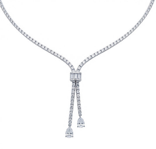 Sterling Silver Cubic Zirconia Double Teardrop Necklace