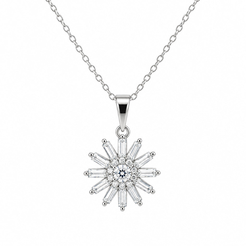 Sterling Silver Baguette Starburst Necklace