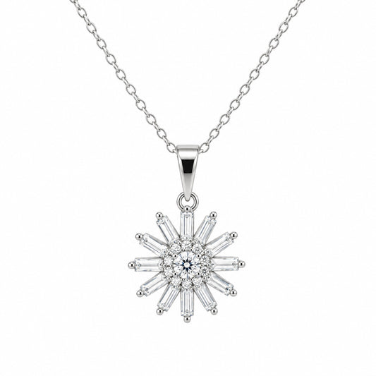 Sterling Silver Baguette Starburst Necklace