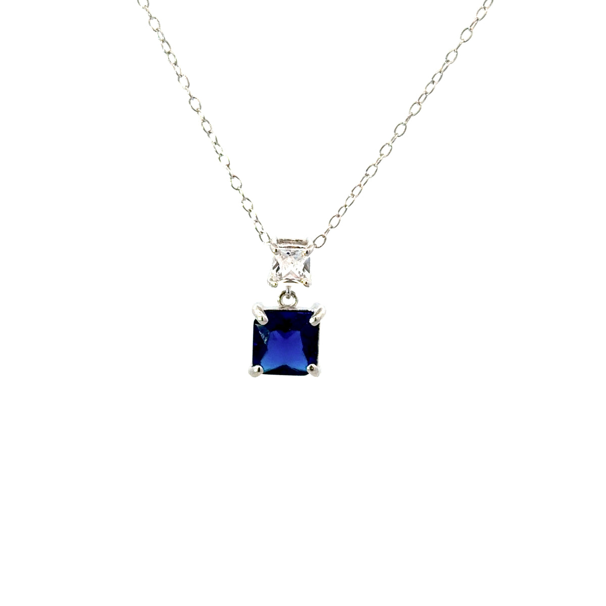 Sterling Silver Princess-cut Sapphire Necklace