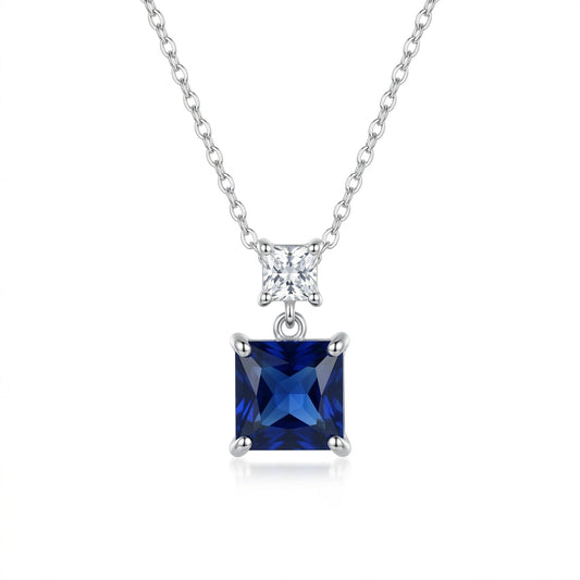 Sterling Silver Princess-cut Sapphire Necklace