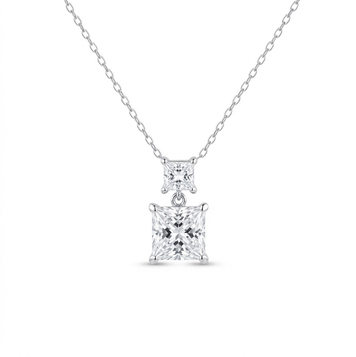 Sterling Silver Cubic Zirconia Princess cut Necklace