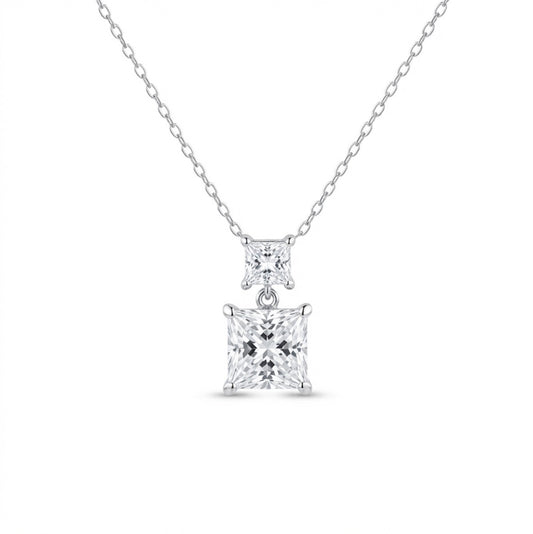 Sterling Silver Cubic Zirconia Princess cut Necklace