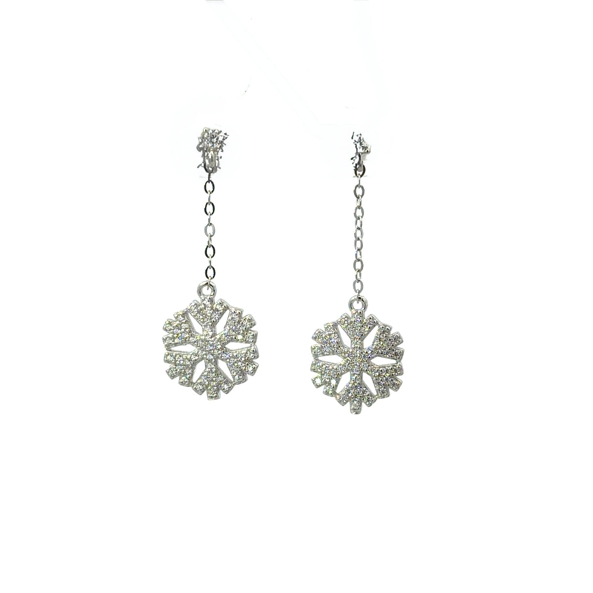 Sterling Silver Cubic Zirconia Snowflake Dangle Earrings