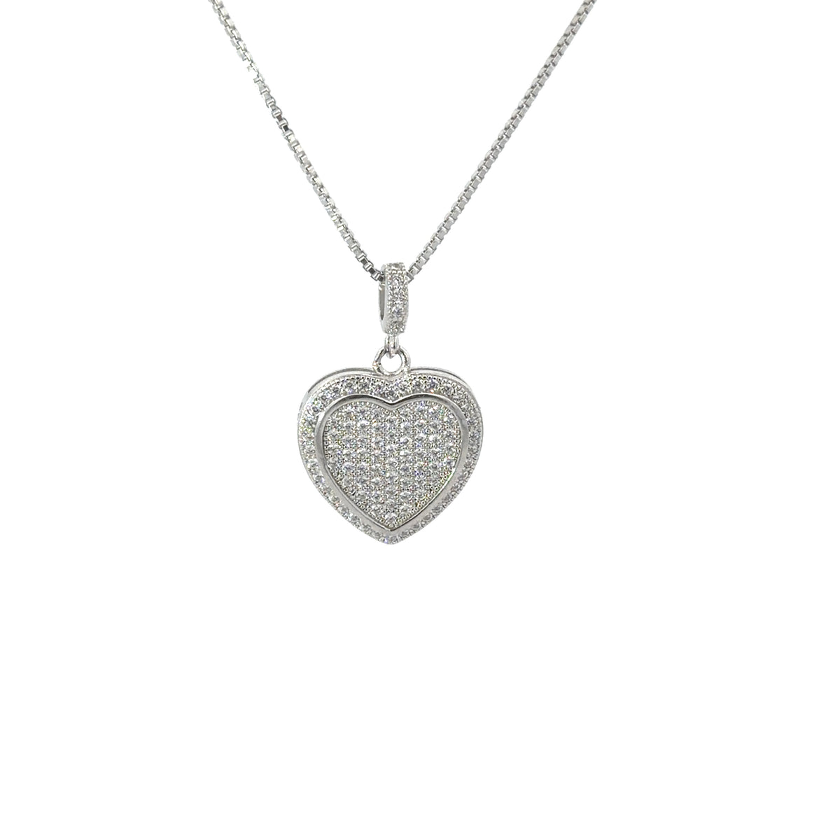 Sterling Silver Pave-set Cubic Zirconia Heart shaped Necklace