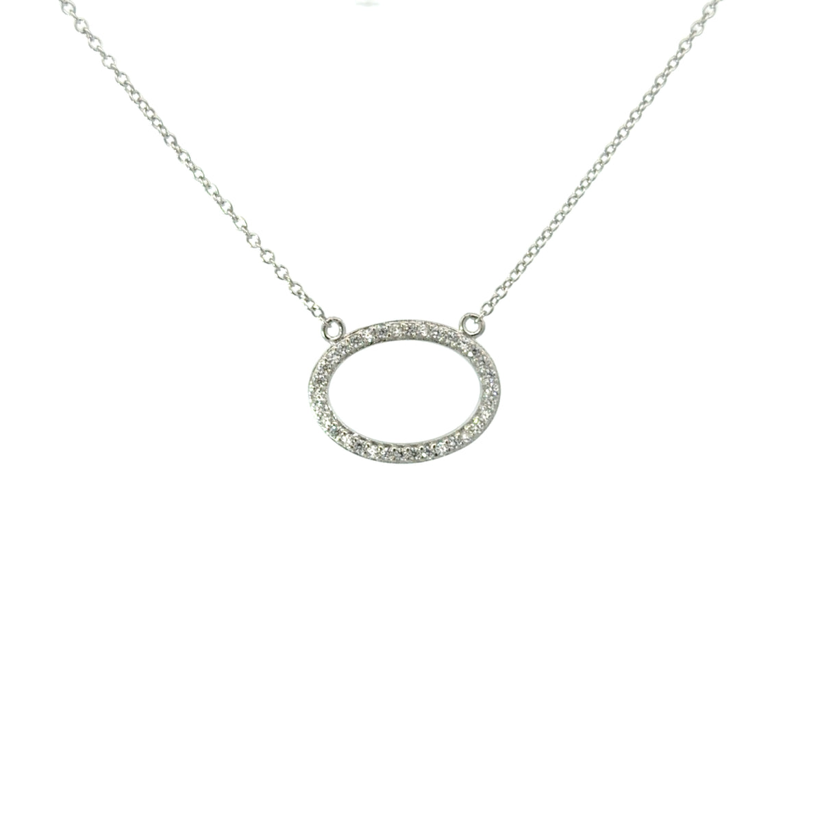 Sterling Silver Pave Open Oval Necklace