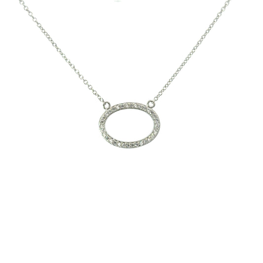 Sterling Silver Pave Open Oval Necklace