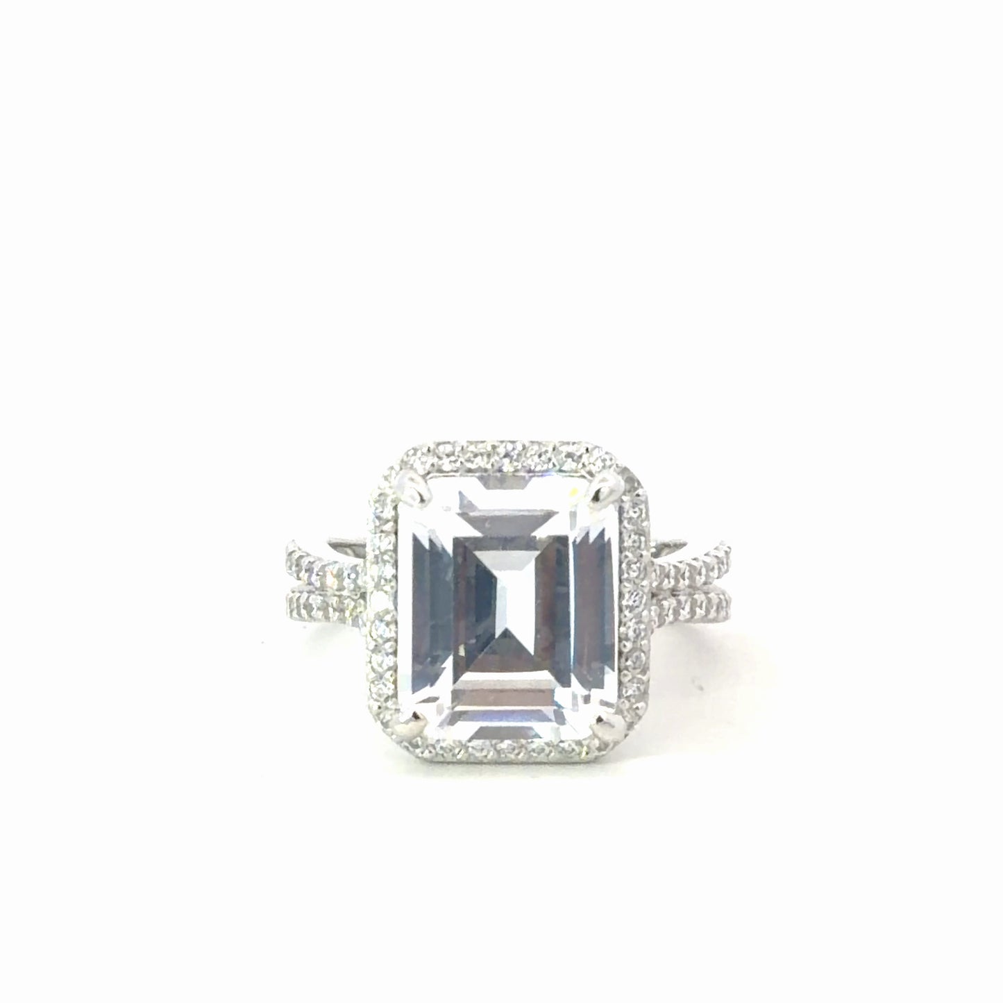 Sterling Silver Emerald Cut Halo Ring