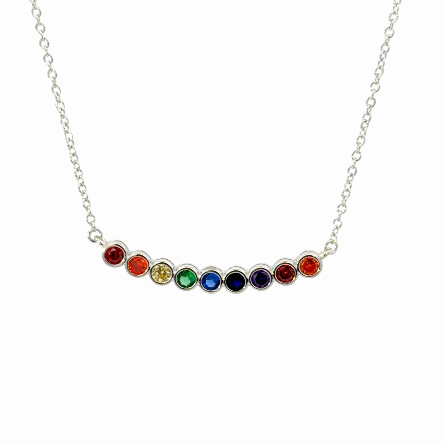 Sterling Silver Bezel set Rainbow Necklace