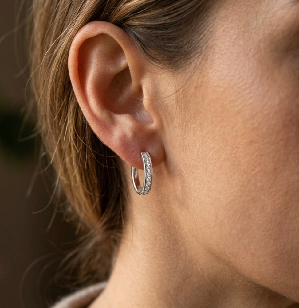 Sterling Silver Cubic Zirconia Channel set Huggie Earrings