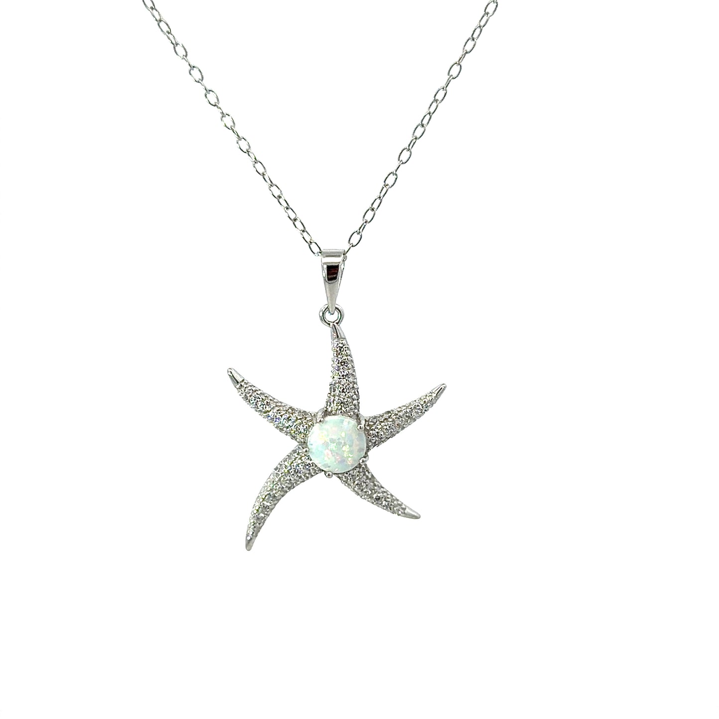 Sterling Silver Opal Starfish Necklace