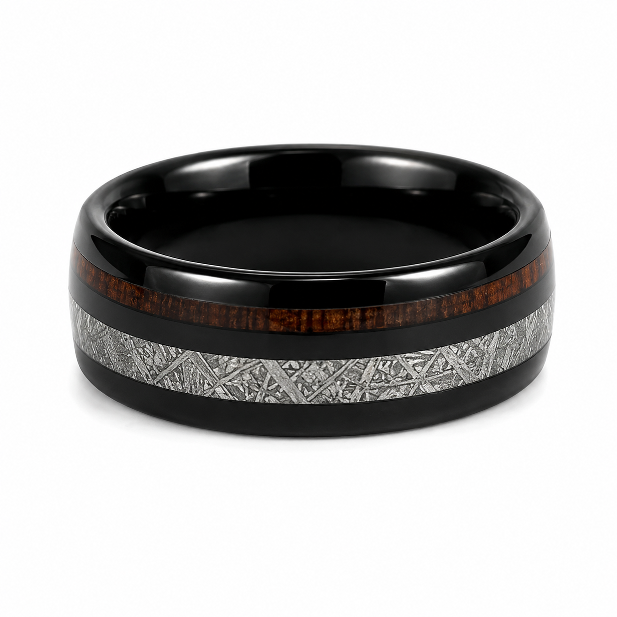 Black Tungsten Band with Meteorite & Koa Wood Inlay