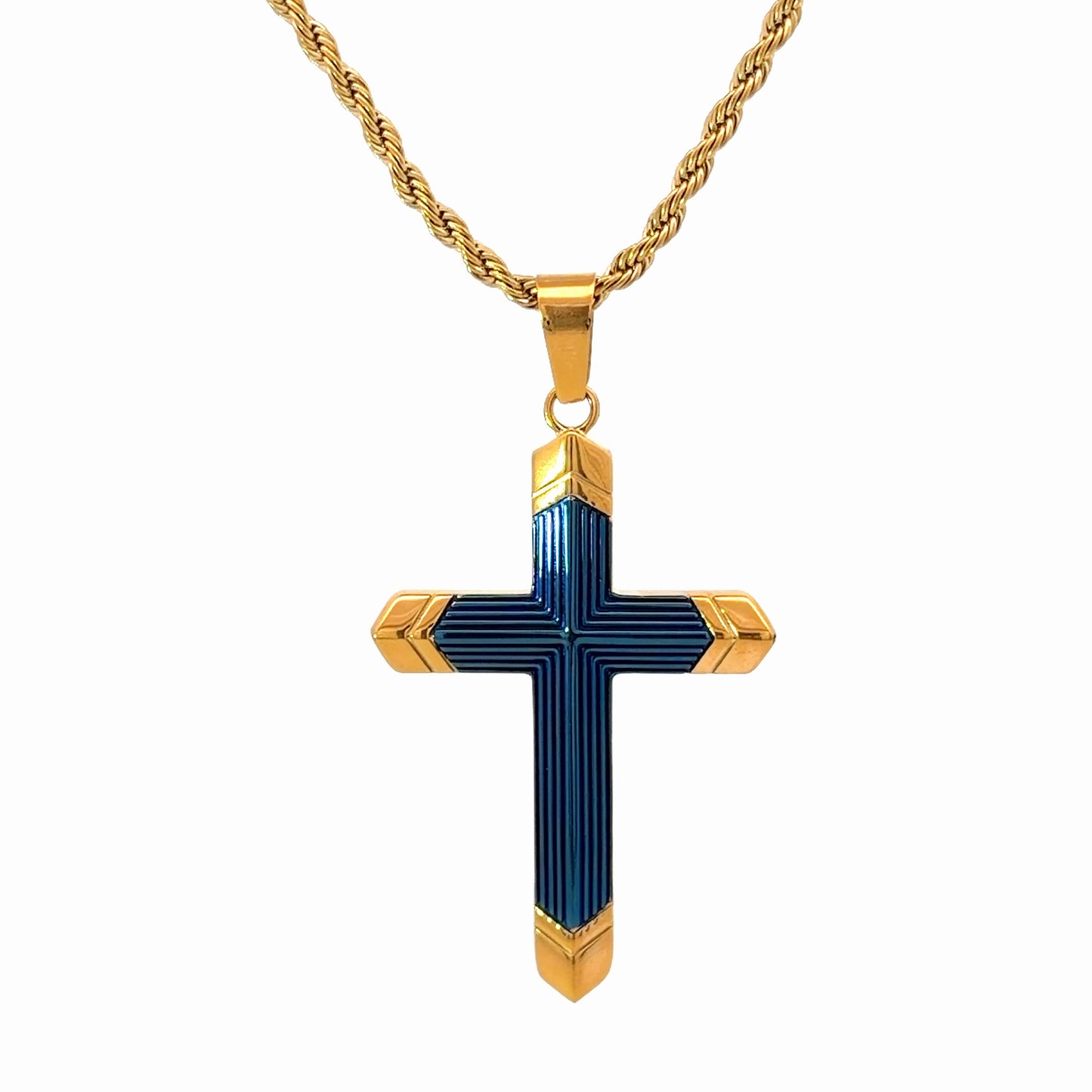 Gold Plated Stainless Steel Blue Cross