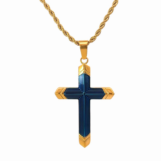 Gold Plated Stainless Steel Blue Cross