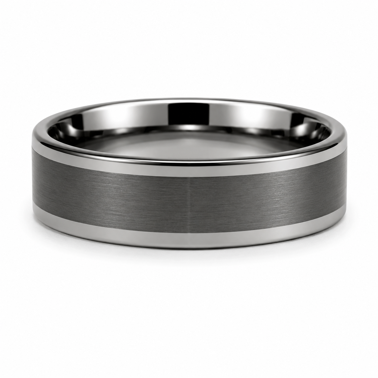 Flat Charcoal 6MM Tungsten Band with Polished Step Edges