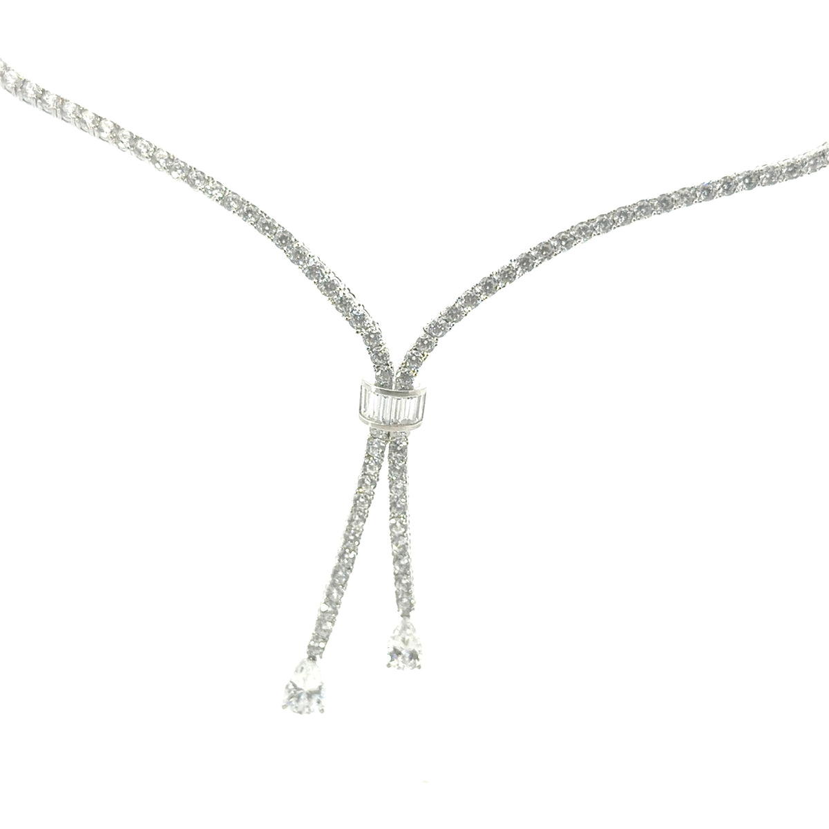 Sterling Silver Cubic Zirconia Double Teardrop Necklace