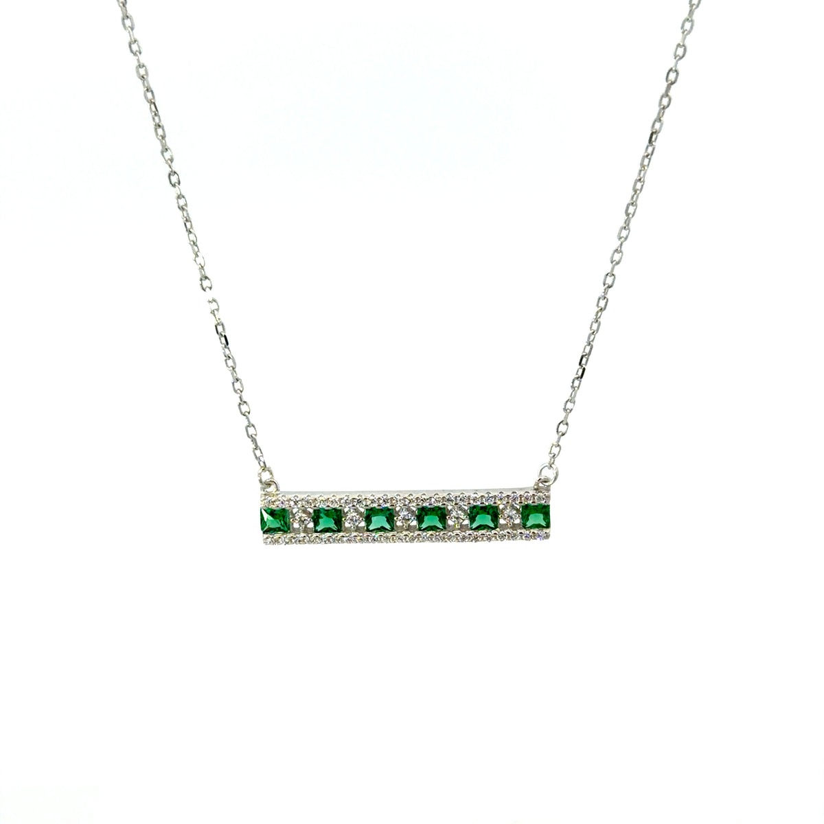 Sterling Silver Emerald Bar Necklace