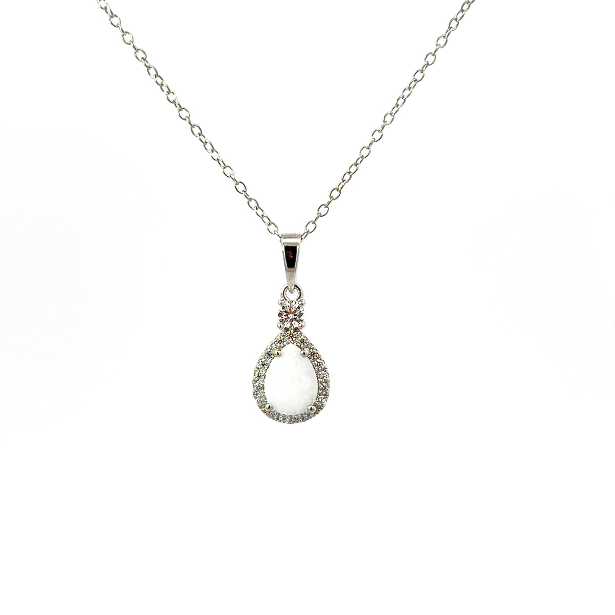 Sterling Silver Teardrop cut Opal Halo Necklace