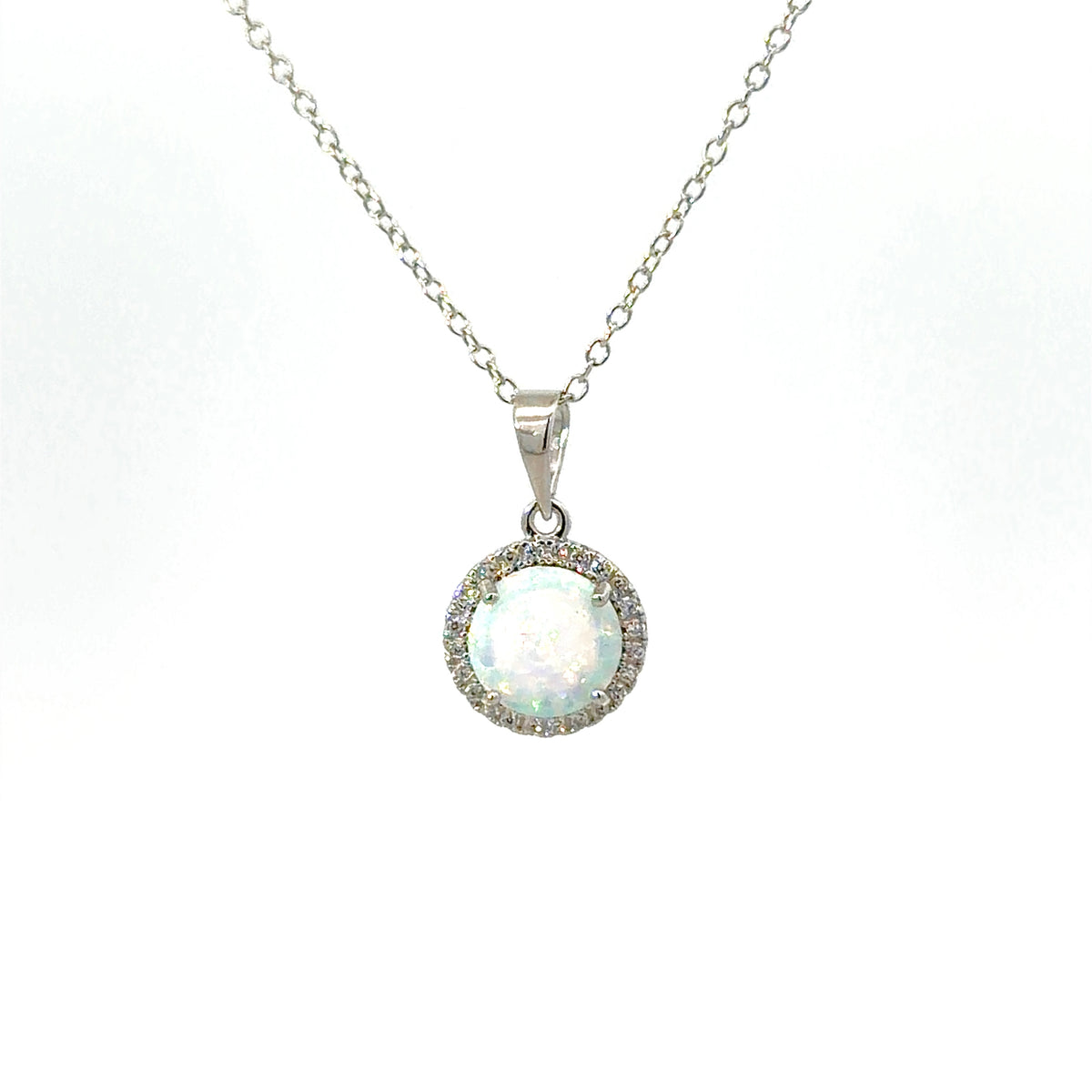 Sterling Silver Round Cut Opal Necklace