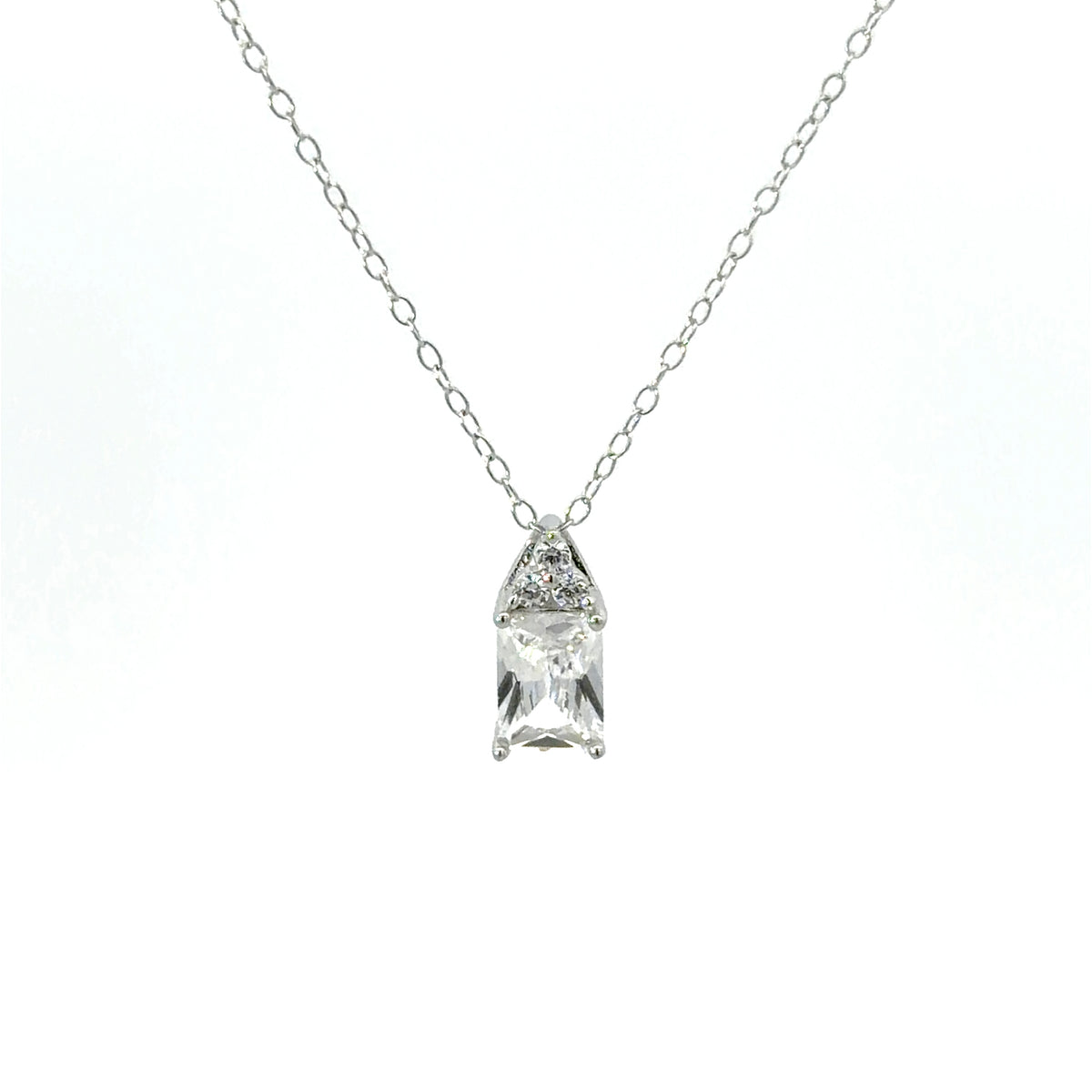 Sterling Silver Emerald cut Cubic Zirconia Necklace