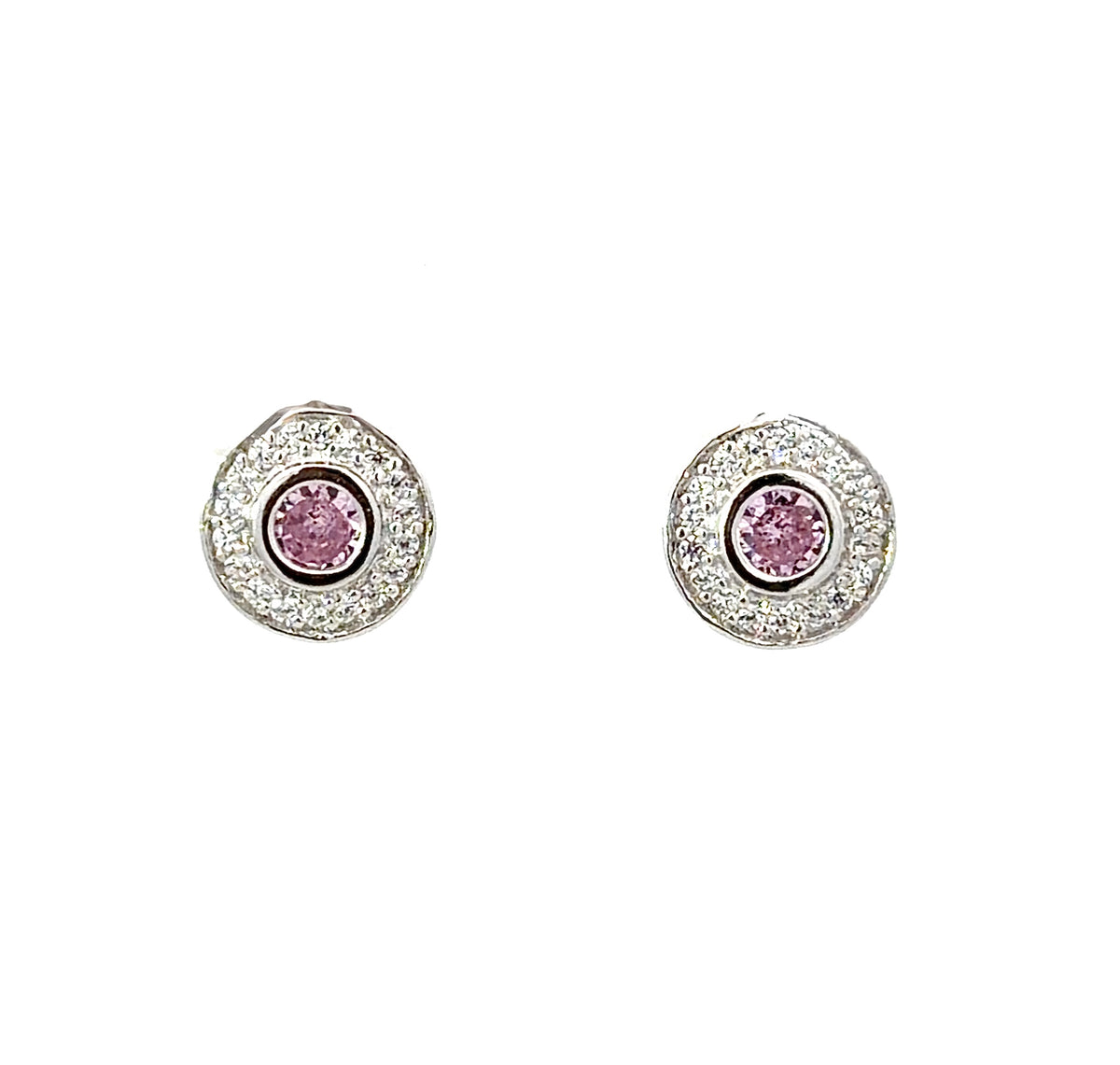 Sterling Silver round-cut Pink Topaz halo Earrings