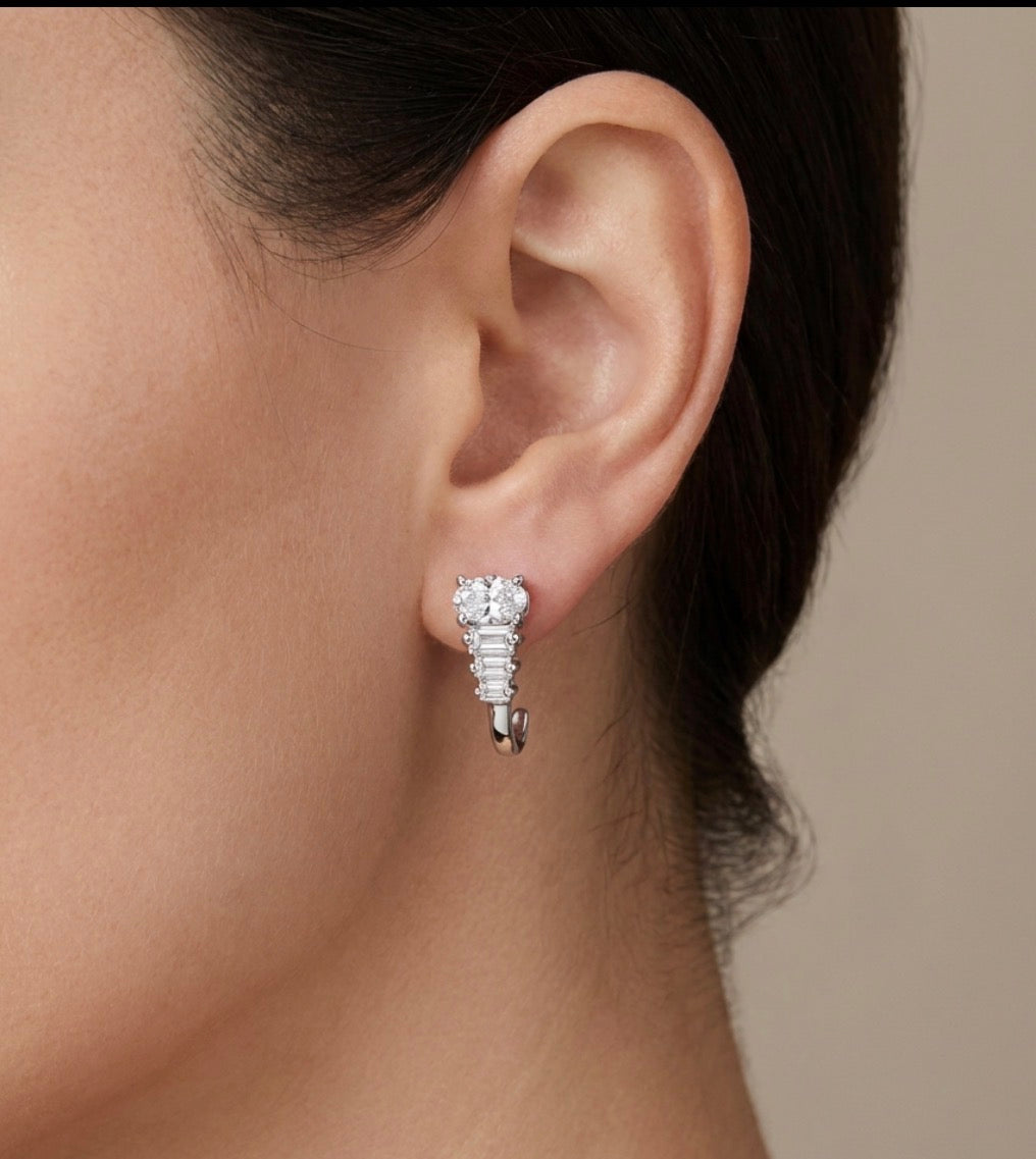 Sterling Silver Oval-cut Cubic Zirconia J-Hoop Earrings