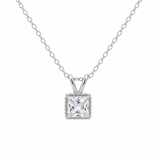 Sterling Silver Princess cut Cubic Zirconia Necklace